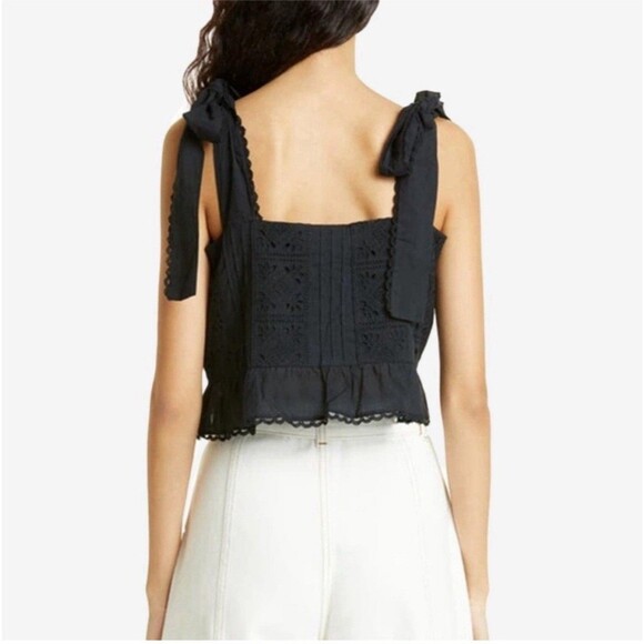 FARM Rio Ruffled Broderie Anglaise Tank Black Eyelet Tie Straps Medium $144 - Picture 2 of 12